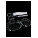 Anchor Hocking Glass Bakeware, Rolling Pin & Mat