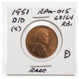 1951-D Lincoln Wheat Cent, RB, RPM-015 D/D