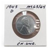 1943-D Lincoln Wheat Cent, Choice UNC, MS63