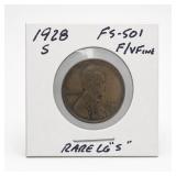 1928-S Lincoln Wheat Cent, F/VF, FS-501