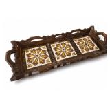 Carved Wood Three-Tile Floral Serving Tray