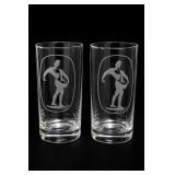 Heisey Oakwood #2401 Skier Etched Glasses Pair