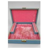 Vintage Mele Jewelry Box Blue Pink Velvet Interior