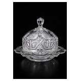 Clear Pressed Cut Glass Covered Butter Dish