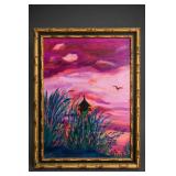Framed Coastal Landscape Painting With Chapel