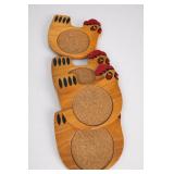 Vintage Wooden Chicken Cork Coaster Set Of 4
