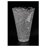 Antique Cut Crystal Vase With Scalloped Rim