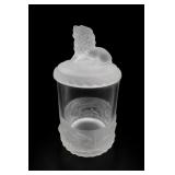 Gillinder & Sons Frosted Lion Covered Glass Jar