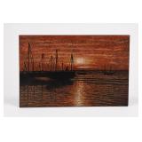 Copper-Toned Lacquer Boat Scene Wall Art