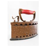 Vintage Cast Iron Charcoal Iron Red Handle