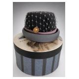 Black Patterned Velour Hat, Made In Italy, Hatbox