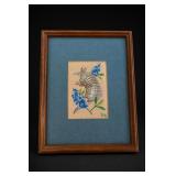 Framed Needlepoint Armadillo With Bluebonnets