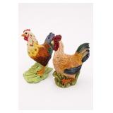 Pair Large Colorful Ceramic Rooster Figurines
