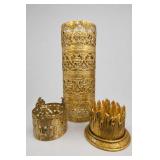 Vintage Gold Tone Filigree Vanity Holders 3-Pc
