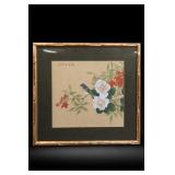 Chinese Watercolor on Silk Bird & Flowers