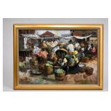 Enrico Zablan Market Scene Signed Painting