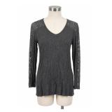 Ambiance Gray Lace-Sleeve Top Size S