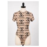 Chanel Logo Print Bodysuit, Size S, Made In Italy