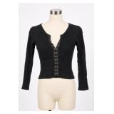 Suzette Black Long Sleeve Hook-and-Eye Top