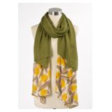 Two Separate Scarves, Olive And Lemon Print