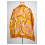 Vintage Orange Silk Floral Print Scarf