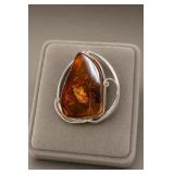 Sterling Silver Amber Brooch Pin