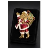 Santa Claus Gold-Tone Enamel Rhinestone Brooch