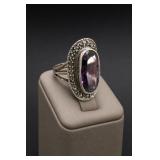 Sterling Silver Amethyst & Marcasite Art Deco Ring