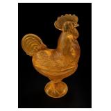 Amber Glass Rooster Pedestal Dish