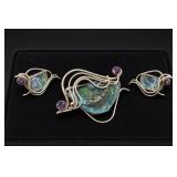 Sterling Silver Roman Glass & Amethyst Jewelry Set