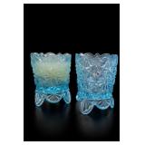 Blue Glass Toothpick Holder Pair