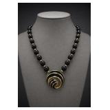 Vintage Black Beaded Pendant Necklace