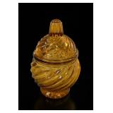 Amber Glass Swirl Lidded Candy Dish