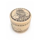 Scrimshaw Style Nautical Ship Lidded Trinket Box