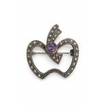 Sterling Silver Amethyst Marcasite Heart Brooch