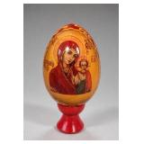 Orthodox Icon Egg Madonna & Child on Red Stand