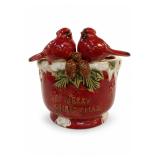 Merry Christmas Ceramic Cardinal Planter
