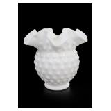 Fenton Hobnail Milk Glass Ruffled Vase