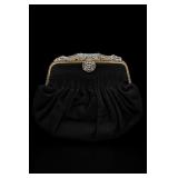Vintage Black Satin Beaded Evening Purse