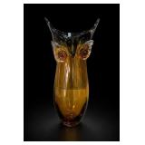 Murano Glass Amber Owl Face Vase