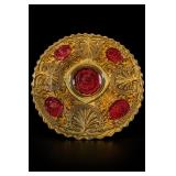 Goofus Glass Gold Red Floral Plate