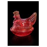 Indiana Glass Ruby Red Flash Hen-On-Nest Dish
