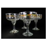 4 Hand Blown Margarita Glasses & 2 Green Flutes