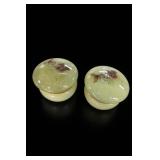 Pair Of Alabaster Floral Hinged Trinket Boxes