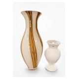White And Brown Decorative Vases, Pair