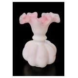 Fenton Pink Milk Glass Ruffled Vase
