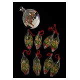 Vintage Hand-Painted Glass Floral Ornaments Set