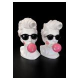 Pair of White Man Blowing Bubble Bust Statues