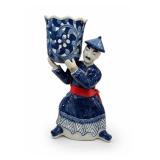 Chinese Blue & White Porcelain Figurine, 14 in