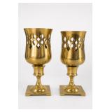 Pair Brass Lattice Candlestick Holders